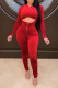 Red Casual Solid Patchwork Hooded Collar Long Sleeve Two Pieces