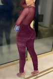 Color Blue Sexy Solid Patchwork O Neck Skinny Jumpsuits