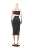 Black Fashion Sexy Patchwork Hollowed Out Strap Design Sleeveless Two Pieces