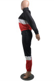 Black Casual Sportswear Patchwork Basic Zipper Collar Long Sleeve Two Pieces