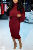 Pink Street Solid Patchwork Turtleneck Long Sleeve Two Pieces