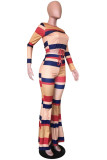 Orange Street Print Draw String O Neck Long Sleeve Two Pieces