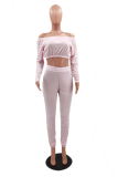 Pink Sexy Solid Patchwork Bateau Neck Nine Points Sleeve Two Pieces