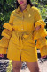 Yellow Fashion Casual Solid Patchwork Turndown Collar Shirt Dress