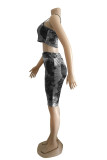 Red Fashion Casual Print Tie Dye Backless Spaghetti Strap Sleeveless Two Pieces