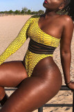 Yellow Fashion Sexy Print Backless Swimwears