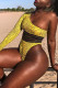 Yellow Fashion Sexy Print Backless Swimwears