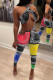 Black Fashion Sexy Print Hollowed Out Patchwork Backless Halter Sleeveless Two Pieces
