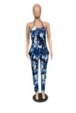 Green Sexy Casual Print Backless Halter Regular Jumpsuits