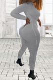 Grey Fashion Solid Long Sleeve Jumpsuits