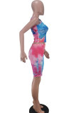 Red Polyester Fashion Casual adult Patchwork Print Tie Dye Two Piece Suits pencil Sleeveless Two Pieces