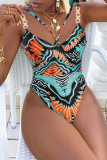 Yellow Sexy Print Patchwork Chains Swimwears Two Pieces