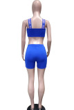 Blue venetian Sexy Patchwork Two Piece Suits Solid pencil Sleeveless Two-Piece Short Set