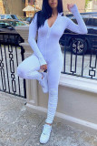 White Fashion Casual Solid Basic Zipper Collar Skinny Jumpsuits