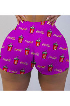 purple Polyester Elastic Fly Mid Print Regular shorts Bottoms