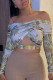 Light Green Sexy Print Hollowed Out V Neck Mid Waist Tops