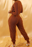 Camel Sexy Solid Patchwork V Neck Long Sleeve Two Pieces