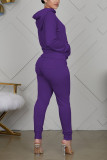 purple Sportswear Cotton Solid Split Joint Hooded Collar Long Sleeve Regular Sleeve Regular Two Pieces
