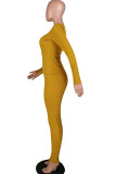Yellow Casual Solid Two Piece Suits Straight Long Sleeve Two-piece Pants Set