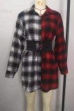 Grey Sexy Plaid Patchwork Shirt Collar A Line Dresses