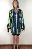 Multicolor Sportswear Print Patchwork Frenulum Hooded Collar Dresses