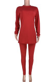 Red OL Solid pencil Long Sleeve Two Pieces