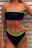 Black Sexy Color Block Backless Swimwears