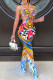 Multicolor Fashion Sexy Print Backless Strapless Regular Jumpsuits
