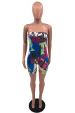 Multicolor Fashion Sexy Print Backless Strapless Skinny Romper