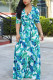 Light Blue Modaier Fashion adult Ma'am Lightly cooked Cap Sleeve 3/4 Length Sleeves V Neck Swagger Floor-Length Print Dresses