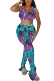 purple Polyester Fashion Sexy adult Ma'am Patchwork Print Tie Dye Two Piece Suits Straight Sleeveless Two Pieces