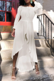 White Casual Solid Patchwork Off the Shoulder Irregular Dress Dresses