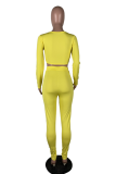 Yellow Casual Print Letter O Neck Long Sleeve Two Pieces