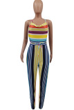 Black Sexy Striped Spaghetti Strap Regular Jumpsuits