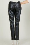 Black Sexy Casual Solid Buttons Without Belt Regular Mid Waist Pencil Bottoms