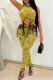 Yellow Sexy Print Bandage O Neck Sleeveless Two Pieces