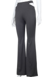Black Sexy Casual Solid Without Belt Regular High Waist Speaker Trousers