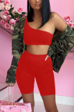 Red Fashion Sexy Solid Backless Oblique Collar Sleeveless Two Pieces
