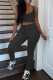 Black Casual Sportswear Solid Vests Pants V Neck Sleeveless Two Pieces