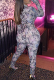 Pink Fashion Print Tie-dye O Neck Regular Jumpsuits