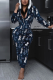 Tibetan Blue Casual Print Patchwork Hooded Collar Skinny Jumpsuits