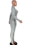 Grey Fashion Casual Adult Solid Patchwork O Neck Skinny Jumpsuits