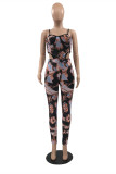 Multi-color Fashion Sexy Print Backless Spaghetti Strap Sleeveless Two Pieces