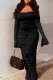 Black Sexy Solid Bandage Bateau Neck Evening Dress Dresses