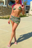 Blue Fashion Sexy Print Backless Swimwears Three-piece Set