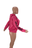 Pink Sweet Print Letter Hooded Collar Tops