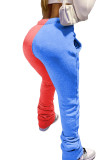 Blue Daily Polyester Solid Split Joint Regular Bottoms
