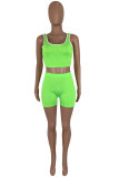 Green Fashion Sportswear Solid Split Joint Spaghetti Strap Sleeveless Two Pieces