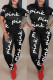 Black Fashion Casual Letter Print Basic O Neck Short Sleeve Two Pieces
