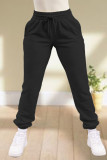 Black Sportswear Solid Loose High Waist Bottoms